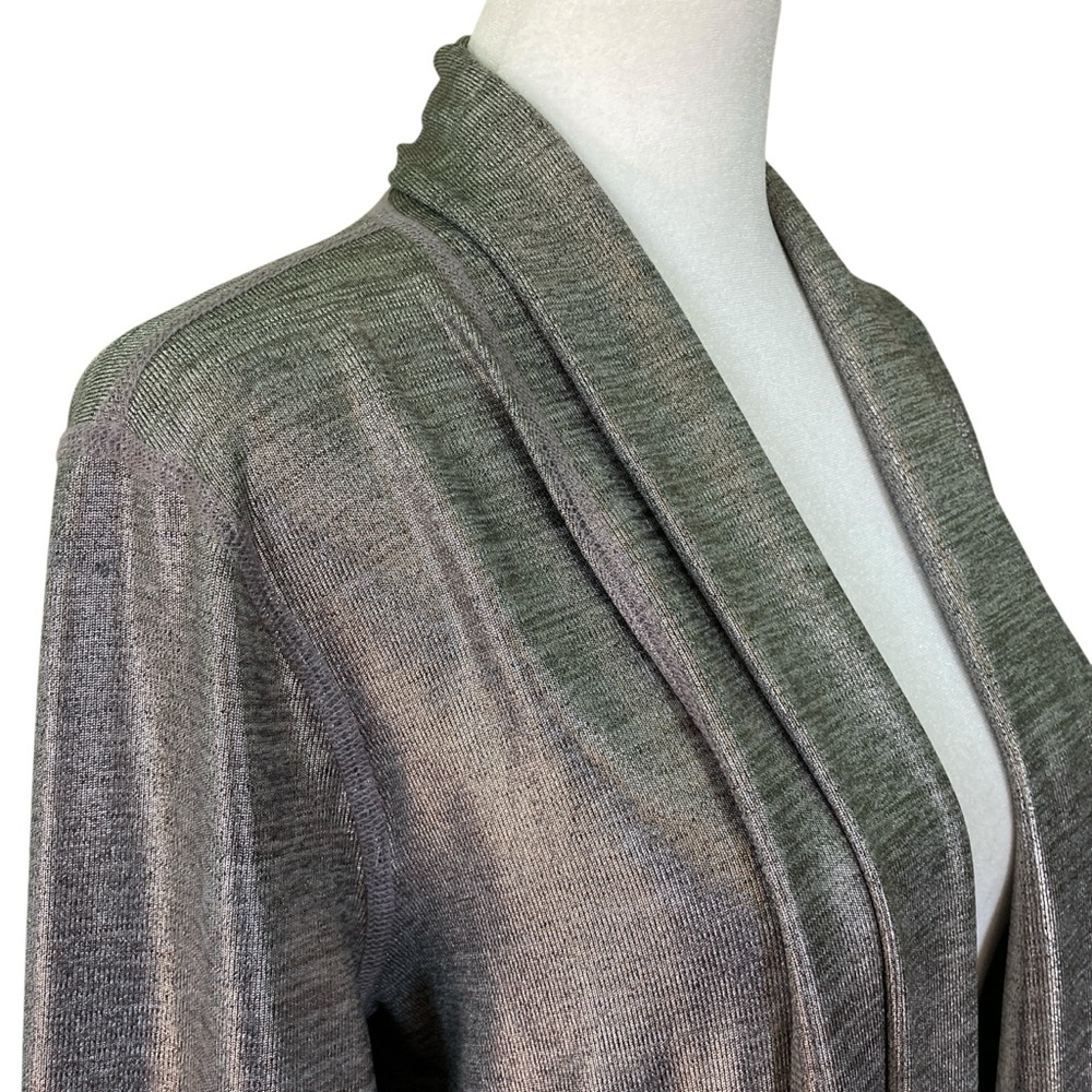 Three Dots Foil Printed Silver Open Front Shawl Collar Cardigan (Size L) - Picture 6 of 14